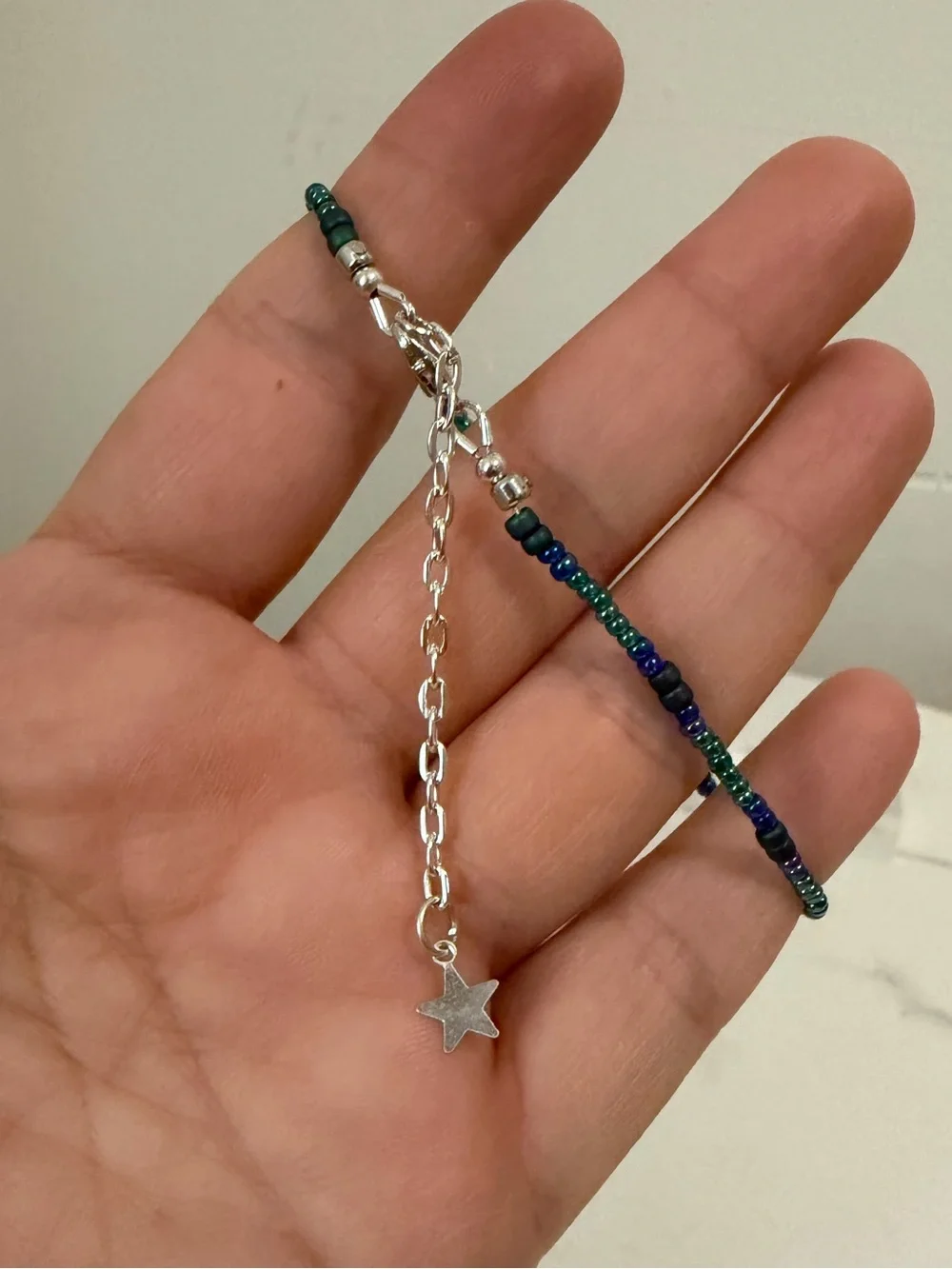 Stacker Dainty Teal Seed Bead and Hematite Star Bracelets